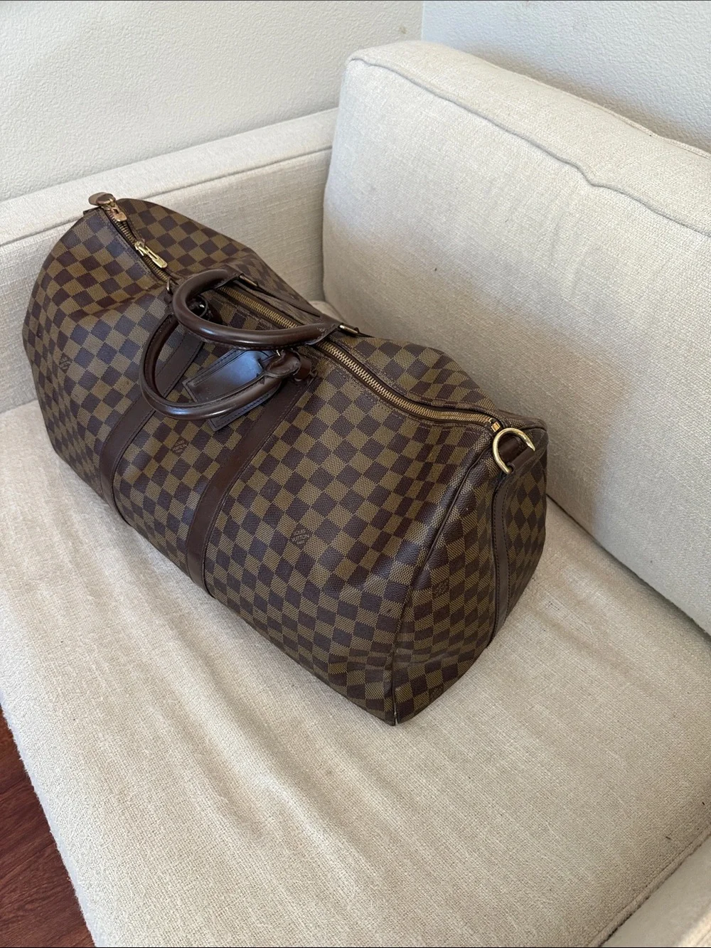 Louis Vuitton Brown Checkered Duffel Bag